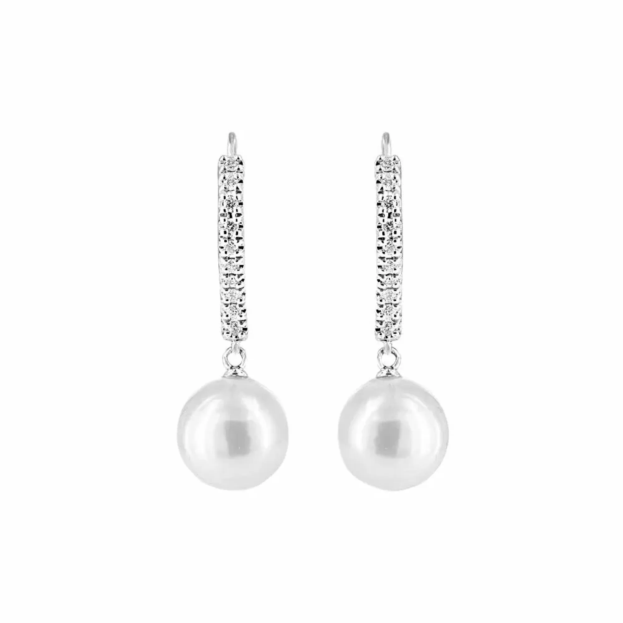 Mikimoto White Gold Diamond And Pearl Drop Earrings New