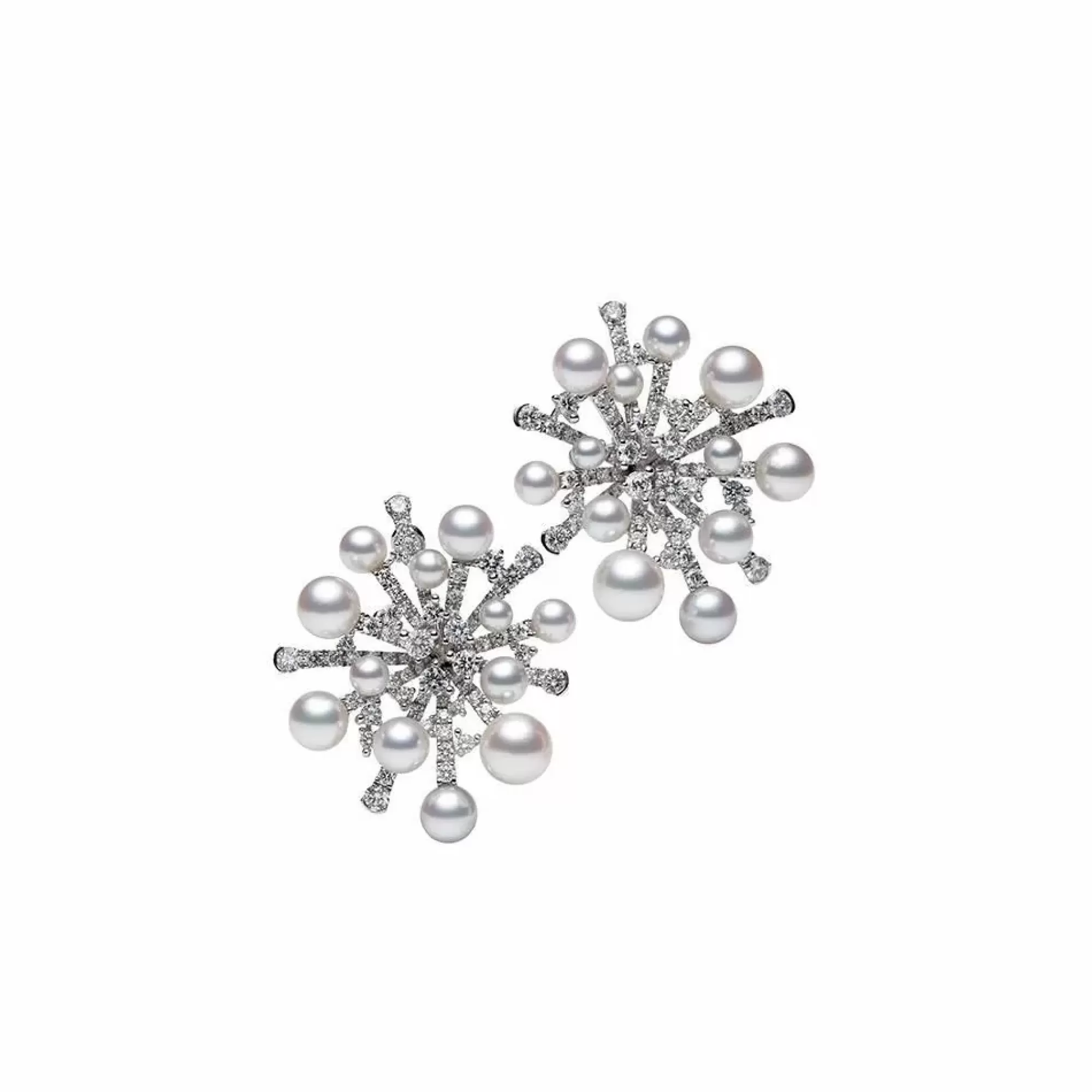 Mikimoto White Gold Diamond And Pearl Splash Stud Earrings Clearance