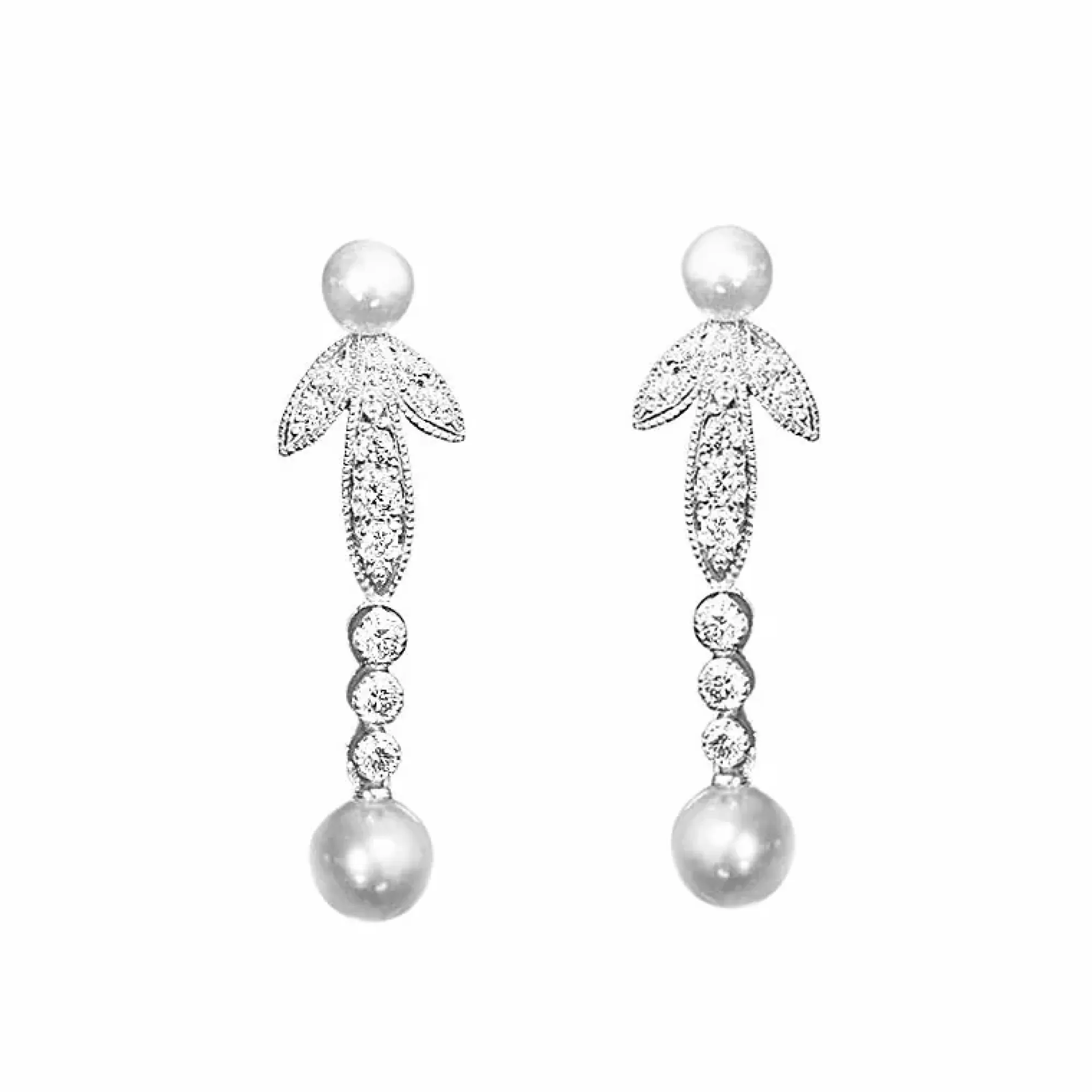 Mikimoto White Gold Diamond Leaf And Pearl Drop Earrings Store