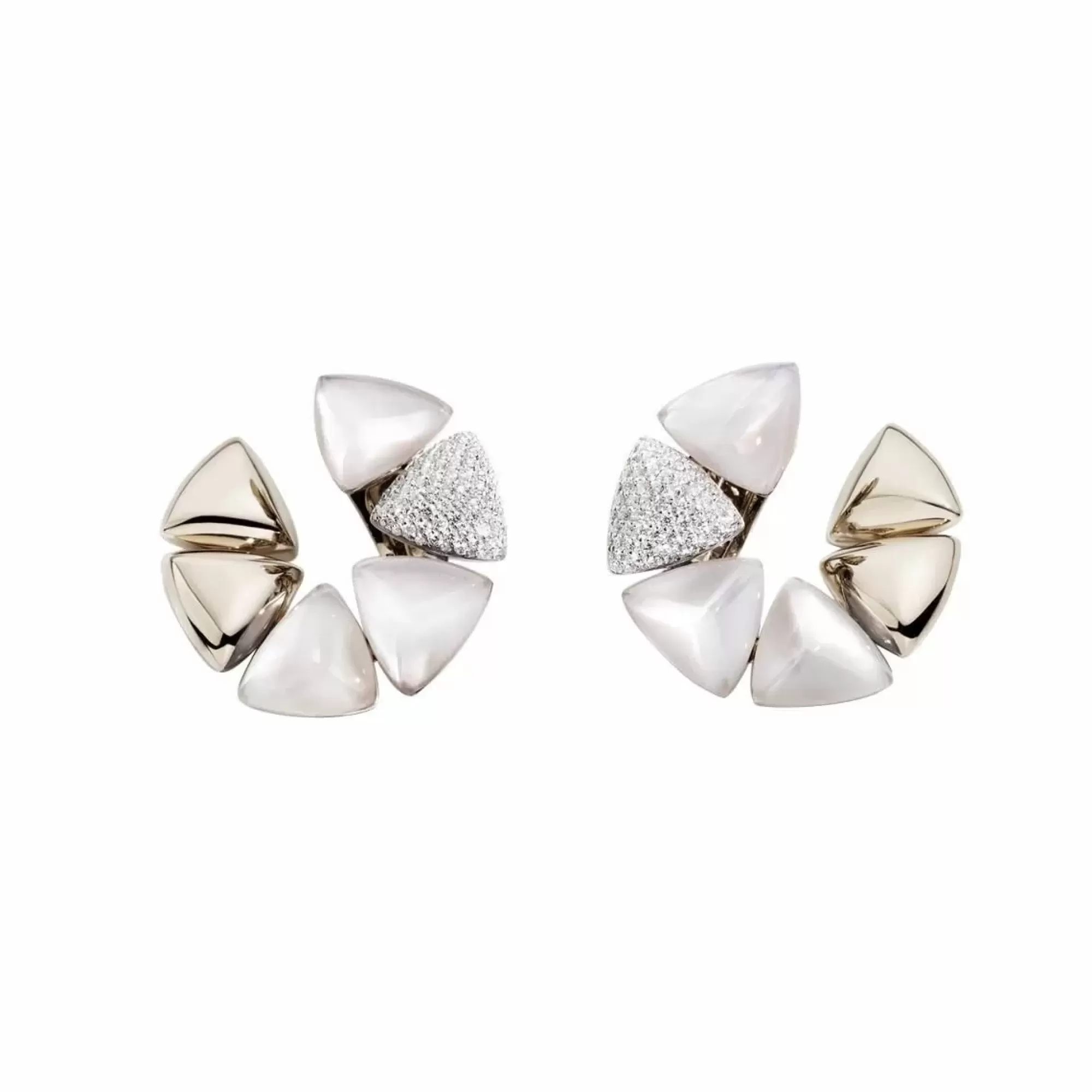Vhernier Freccia 18K White Gold Mother Of Pearl Rock Crystal And Pave Diamond Clip Earrings Cheap